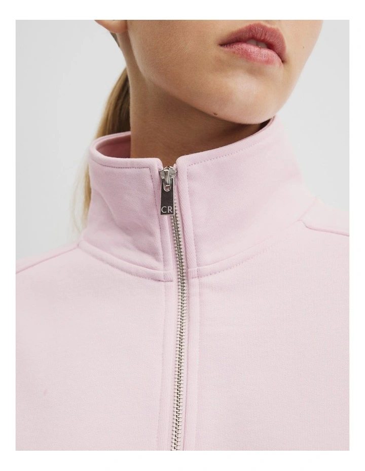 Australian Good Earth Cotton Zip Neck Sweat in Ice Pink image 2