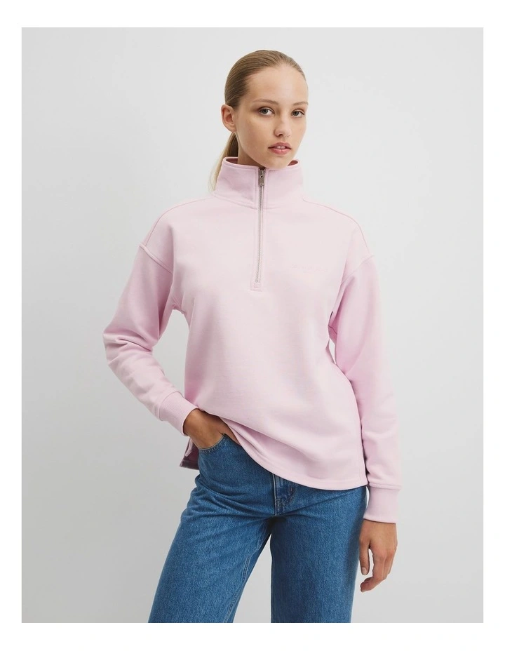 Australian Good Earth Cotton Zip Neck Sweat in Ice Pink image 3