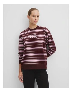 Australian Cotton Stripe Country Road Logo Sweat in Plum Stripe