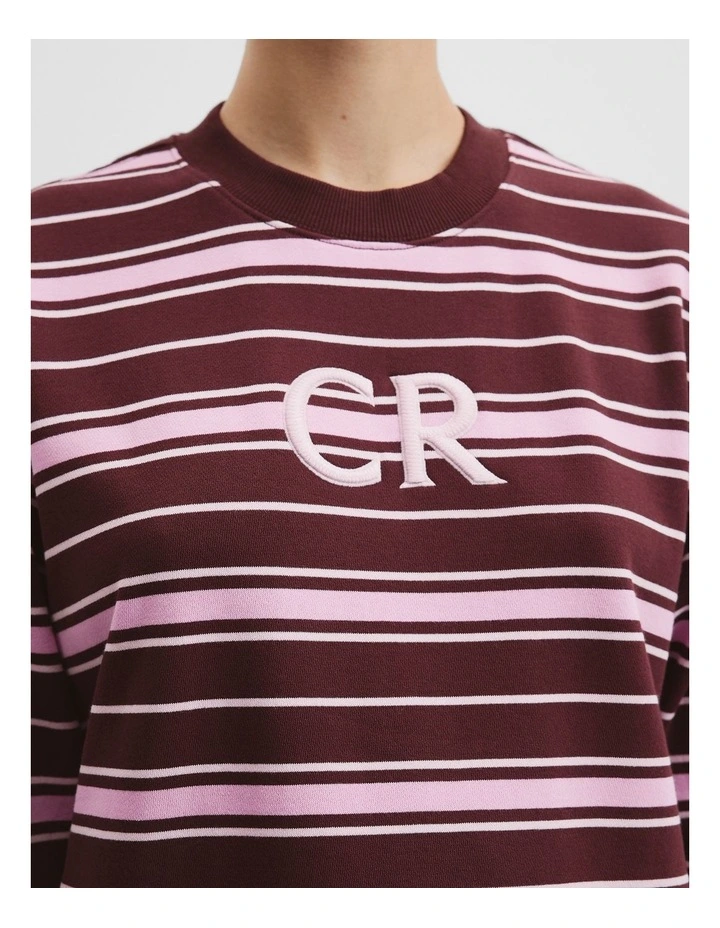 Australian Cotton Stripe Country Road Logo Sweat in Plum Stripe image 2