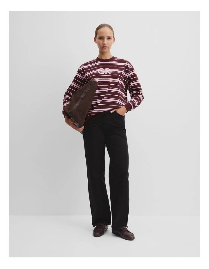 Australian Cotton Stripe Country Road Logo Sweat in Plum Stripe image 3