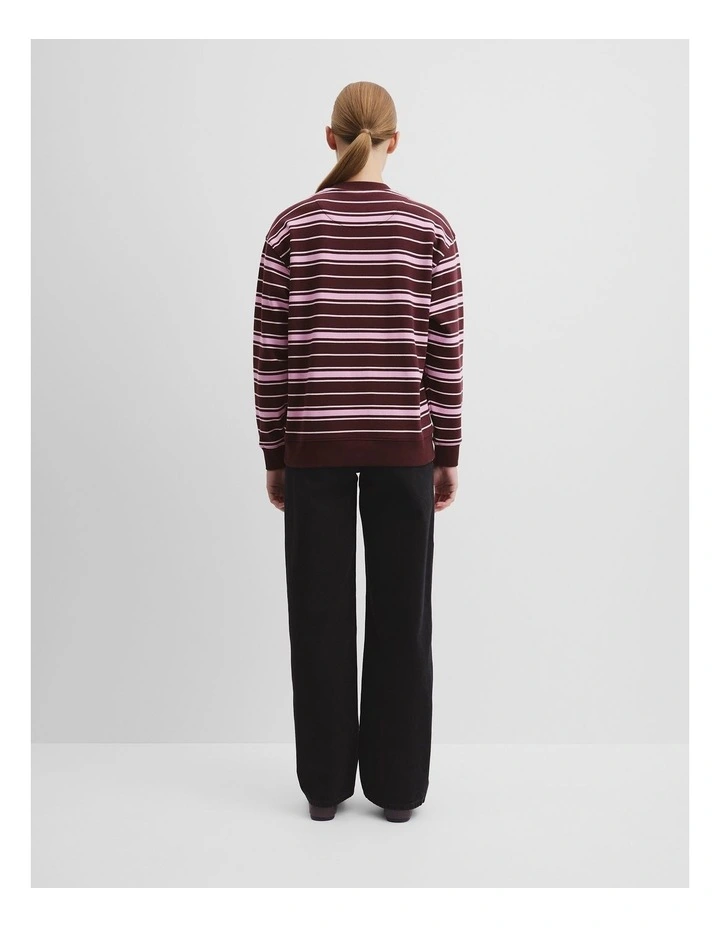 Australian Cotton Stripe Country Road Logo Sweat in Plum Stripe image 4