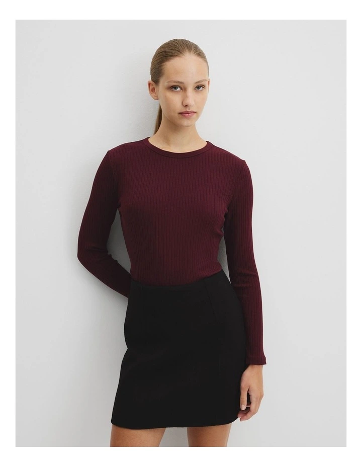 Long Sleeve Rib Top in Mulberry image 1