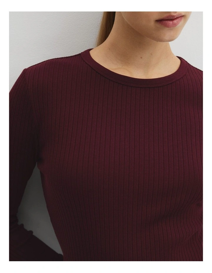 Long Sleeve Rib Top in Mulberry image 2