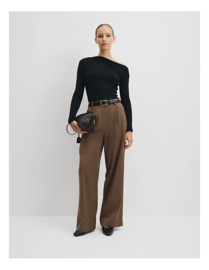 One Shoulder Long Sleeve Top in Black image 3