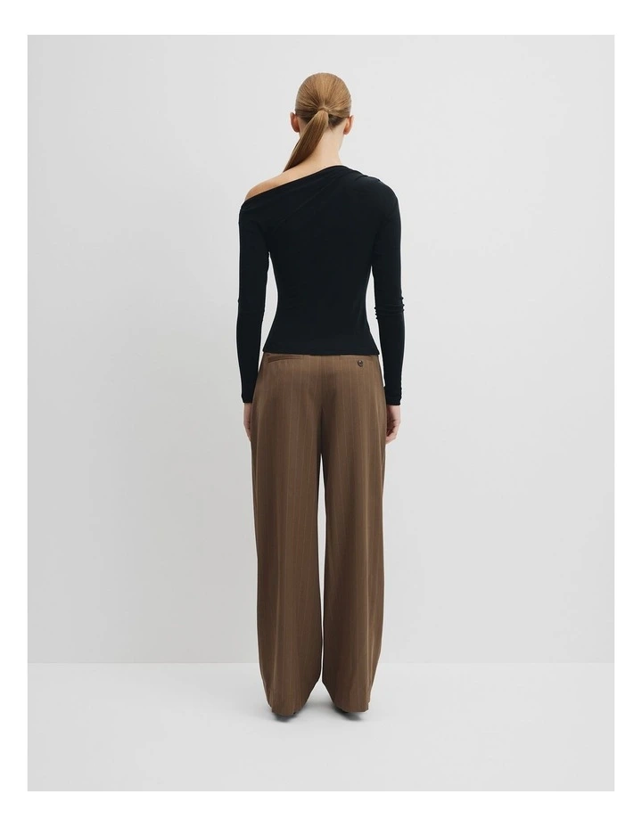 One Shoulder Long Sleeve Top in Black image 4