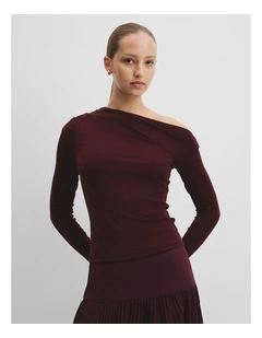 One Shoulder Long Sleeve Top in Mulberry