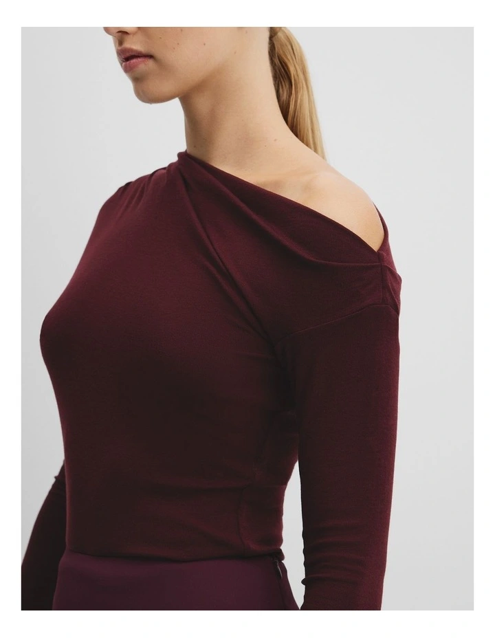 One Shoulder Long Sleeve Top in Mulberry image 2