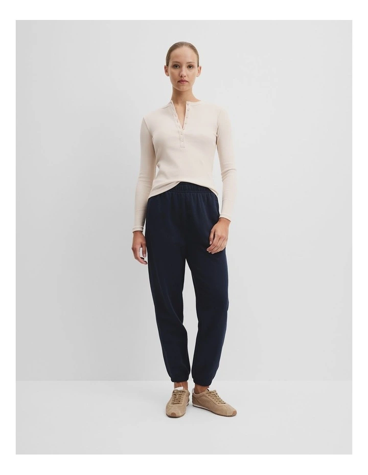 Australian Cotton Blend Rib Henley Top in Nougat image 2