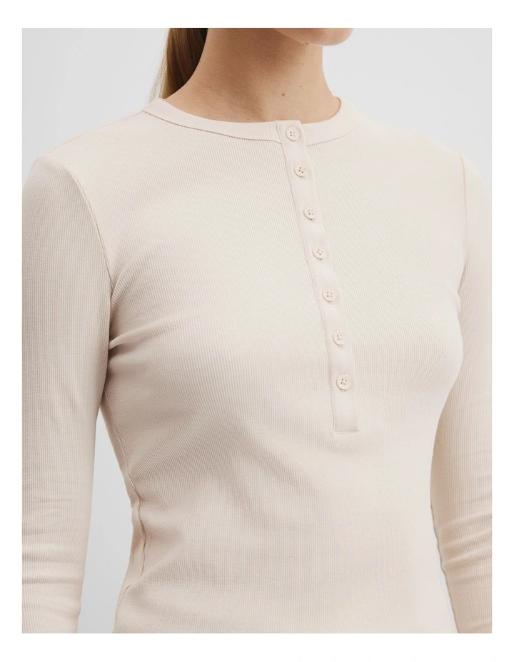 Australian Cotton Blend Rib Henley Top in Nougat image 3
