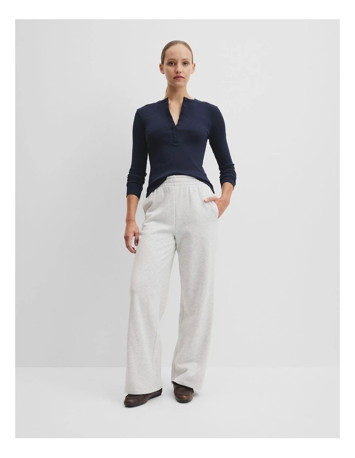 Australian Cotton Blend Rib Henley Top in Navy image 3