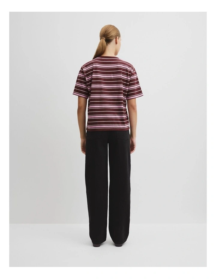 Australian Cotton Stripe Cr Logo T-shirt in Plum Stripe image 4