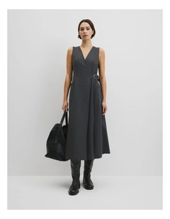 Wool Wrap Dress in Dark Charcoal