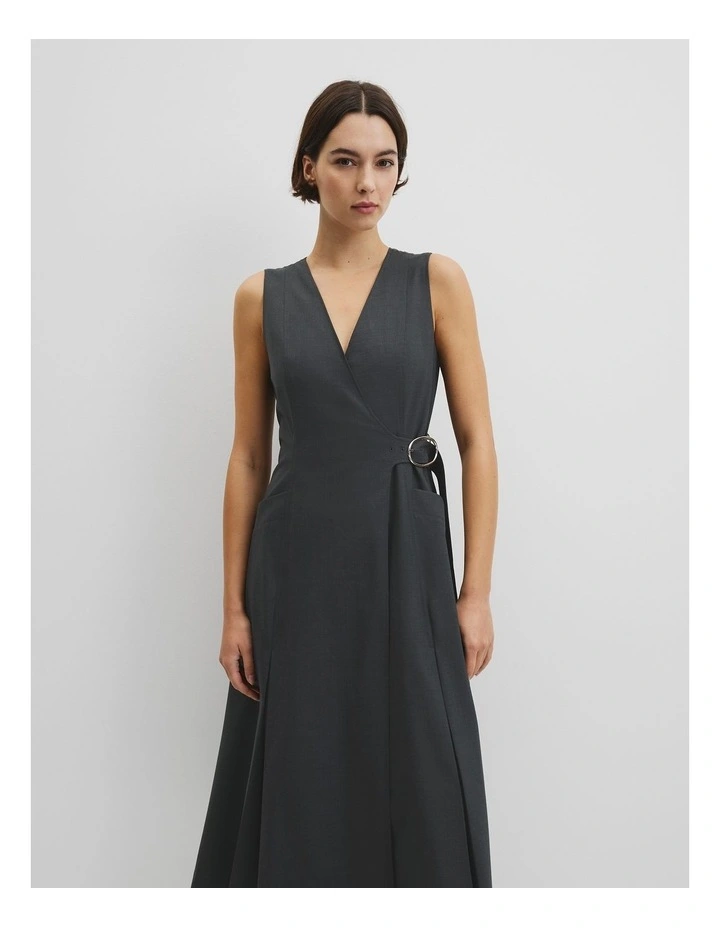 Wool Wrap Dress in Dark Charcoal image 4