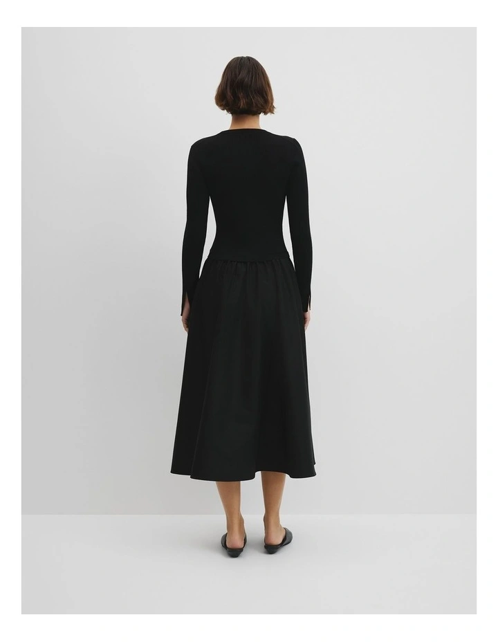 Long Sleeve Mix Media Knit Dress in Black image 4