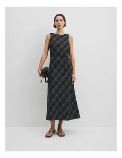 Organically Grown Linen Check Maxi Dress in Black Check