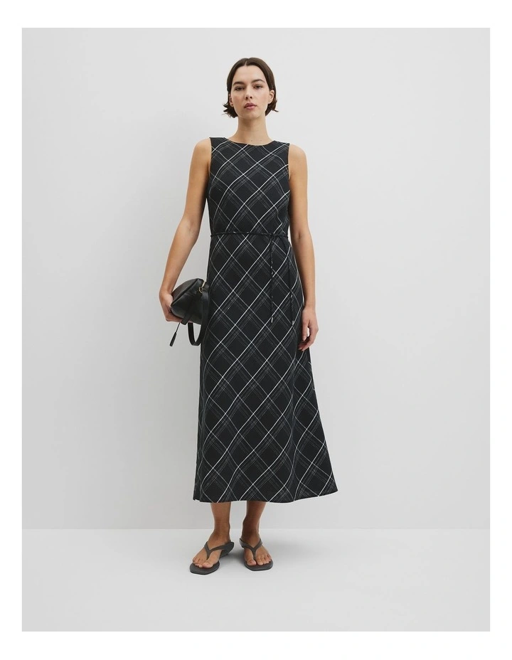 Organically Grown Linen Check Maxi Dress in Black Check image 1