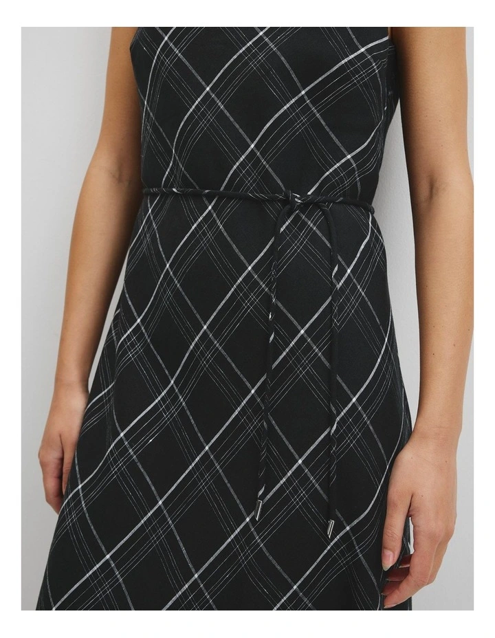 Organically Grown Linen Check Maxi Dress in Black Check image 2