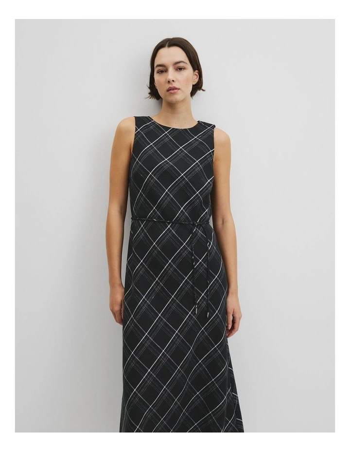 Organically Grown Linen Check Maxi Dress in Black Check image 3