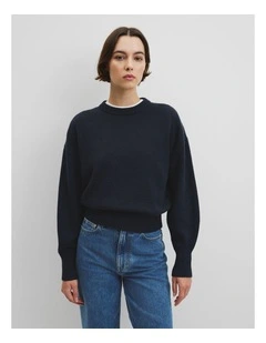 Organically Grown Cotton Blend Crop Crew Neck Knit in Twilight