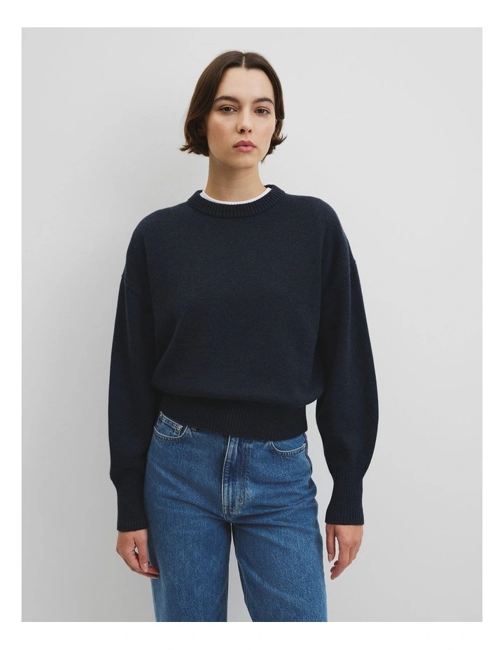 Organically Grown Cotton Blend Crop Crew Neck Knit in Twilight image 1