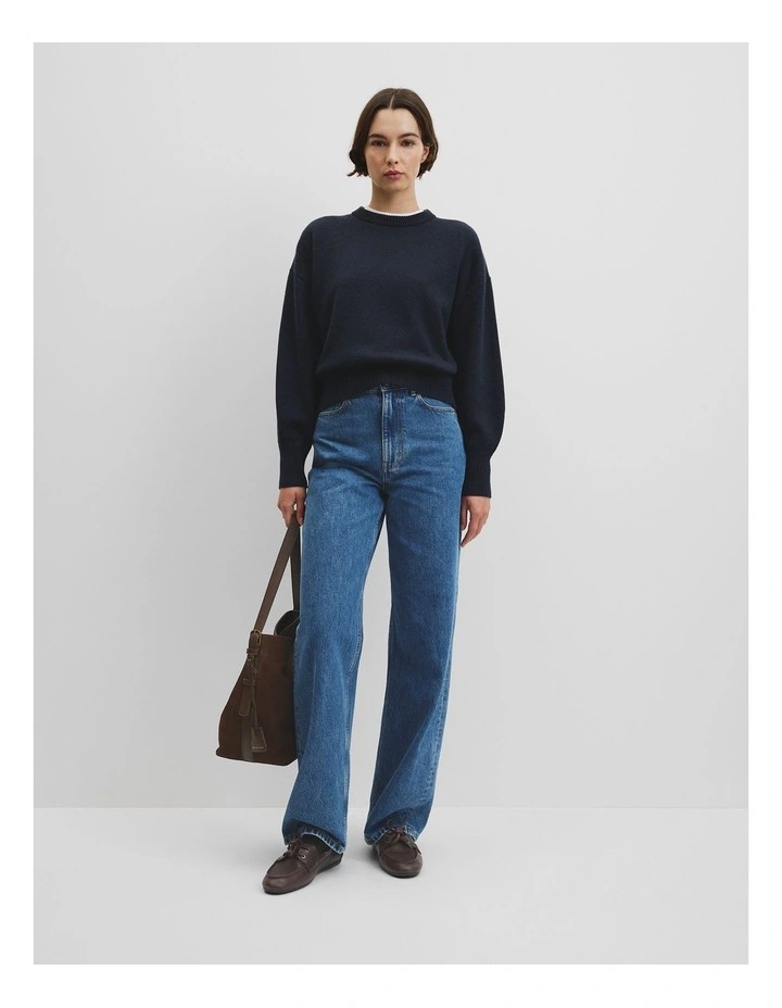 Organically Grown Cotton Blend Crop Crew Neck Knit in Twilight image 3