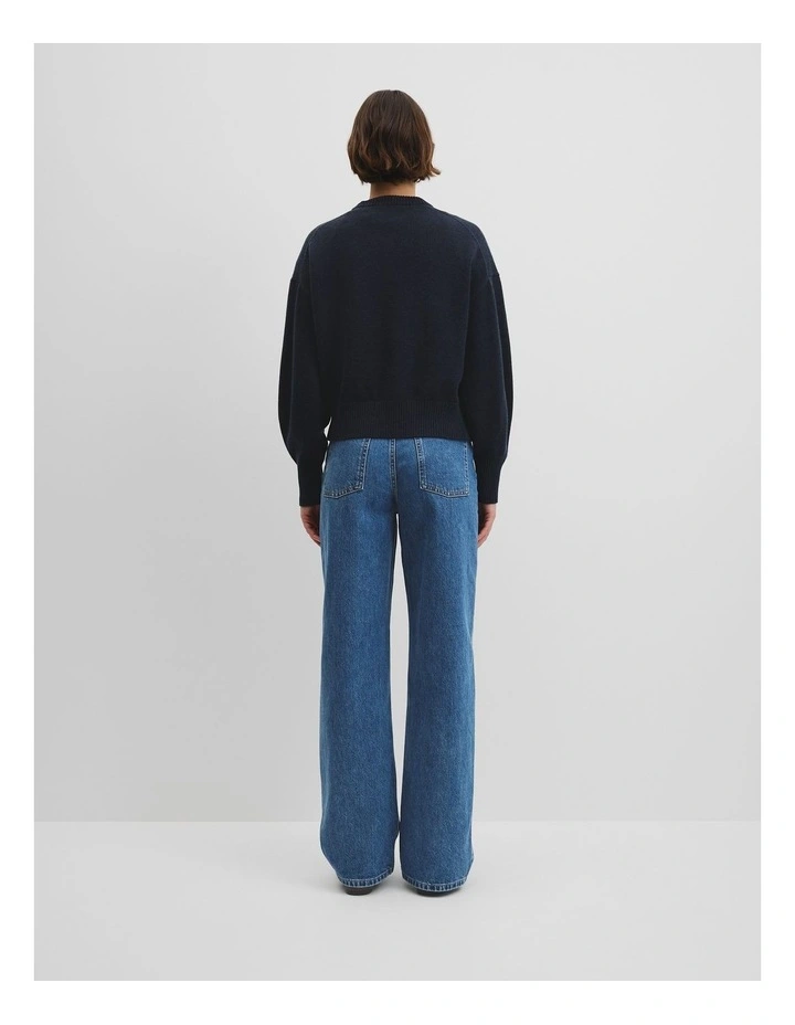 Organically Grown Cotton Blend Crop Crew Neck Knit in Twilight image 4