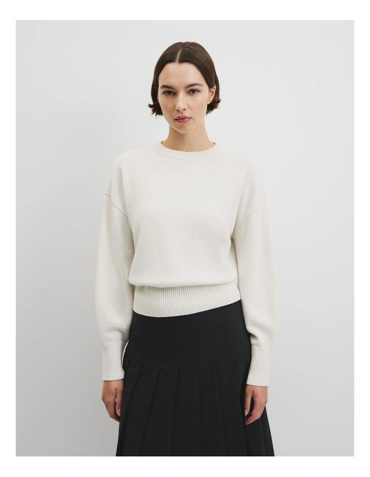 Organically Grown Cotton Blend Crop Crew Neck Knit in Snow Marle image 1