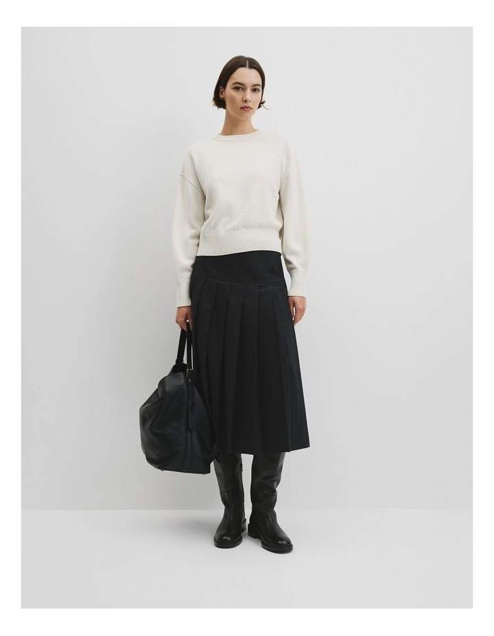 Organically Grown Cotton Blend Crop Crew Neck Knit in Snow Marle image 3