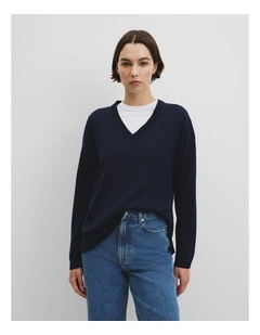 Lightweight Merino Wool V-neck Knit in Twilight
