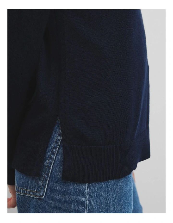 Lightweight Merino Wool V-neck Knit in Twilight image 2