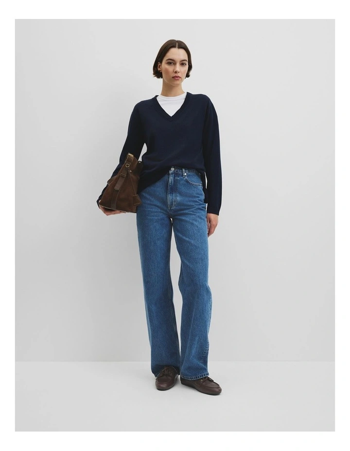 Lightweight Merino Wool V-neck Knit in Twilight image 3