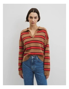 Australian Cotton Blend Stripe Knit Polo in Vivid Cherry Stripe