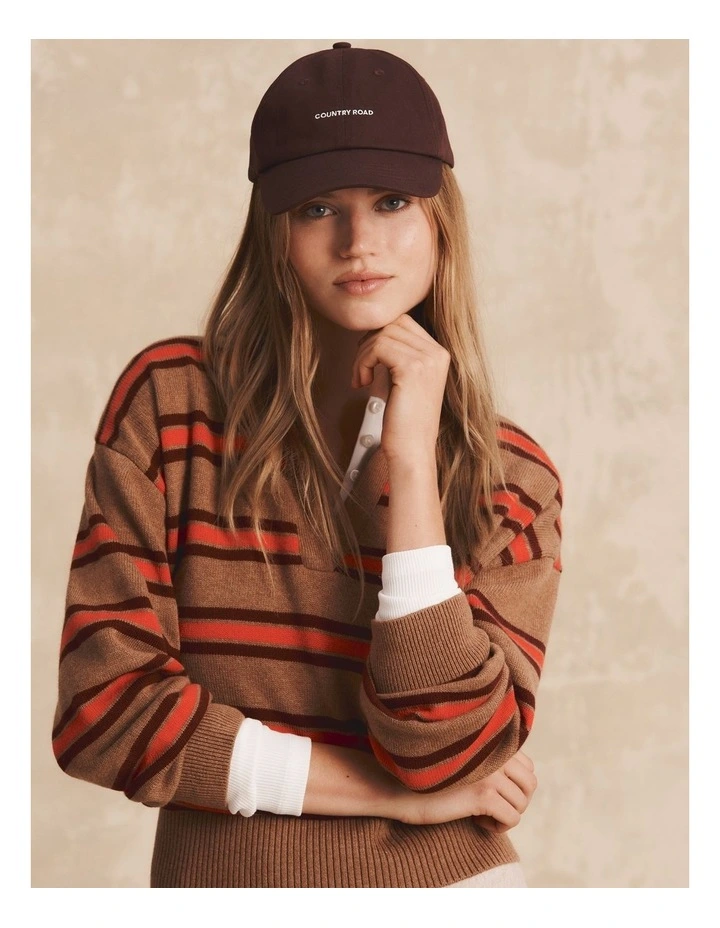 Australian Cotton Blend Stripe Knit Polo in Vivid Cherry Stripe image 2
