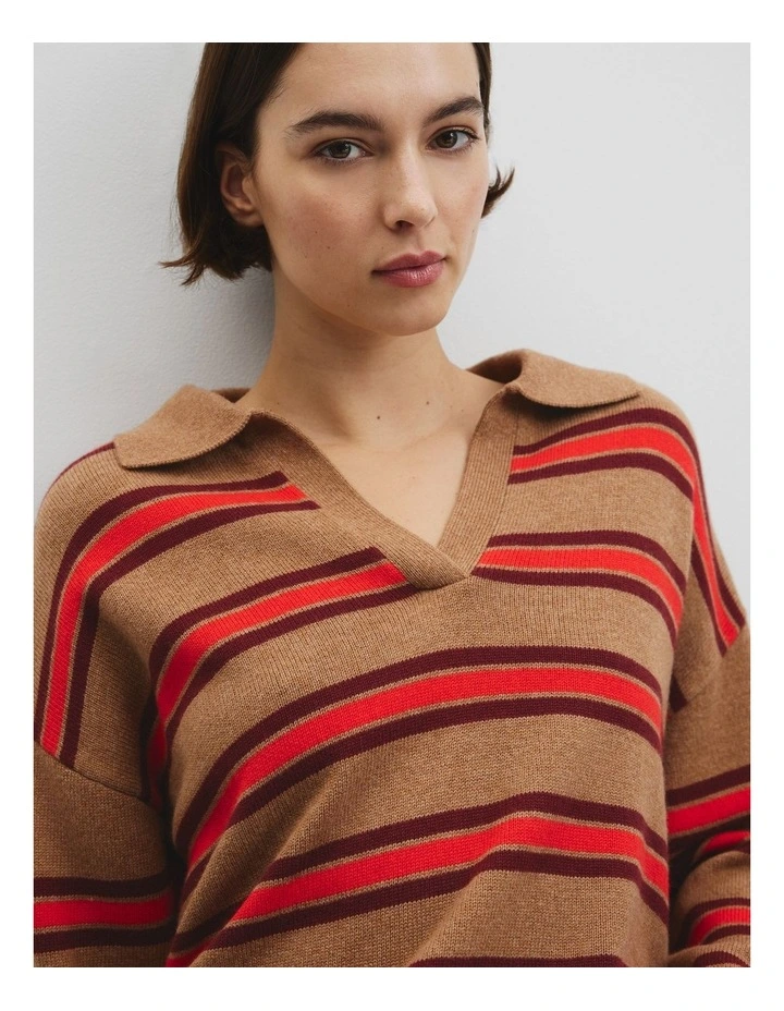 Australian Cotton Blend Stripe Knit Polo in Vivid Cherry Stripe image 3