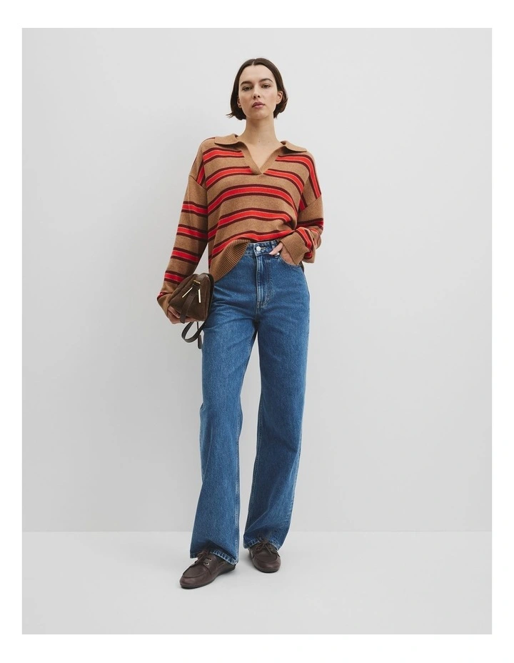 Australian Cotton Blend Stripe Knit Polo in Vivid Cherry Stripe image 4