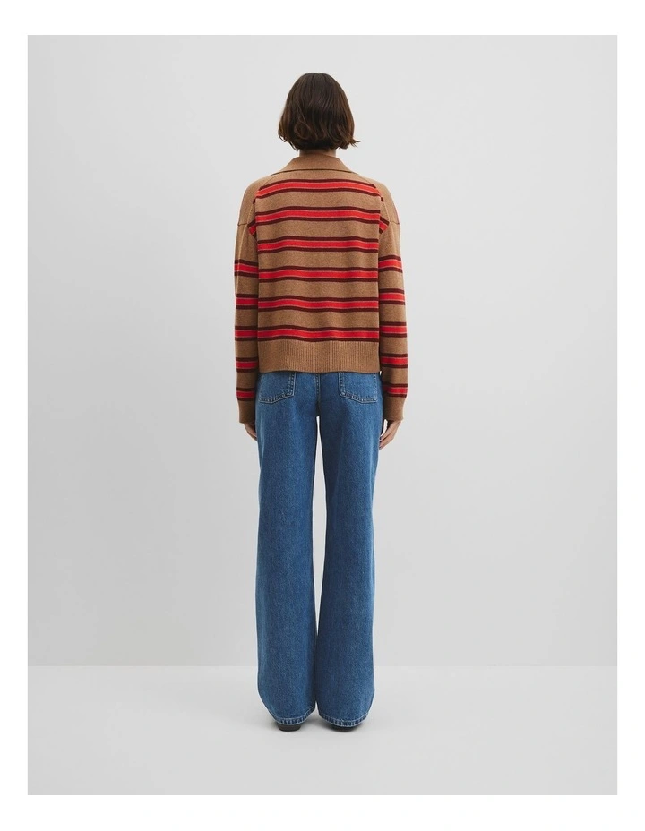 Australian Cotton Blend Stripe Knit Polo in Vivid Cherry Stripe image 5