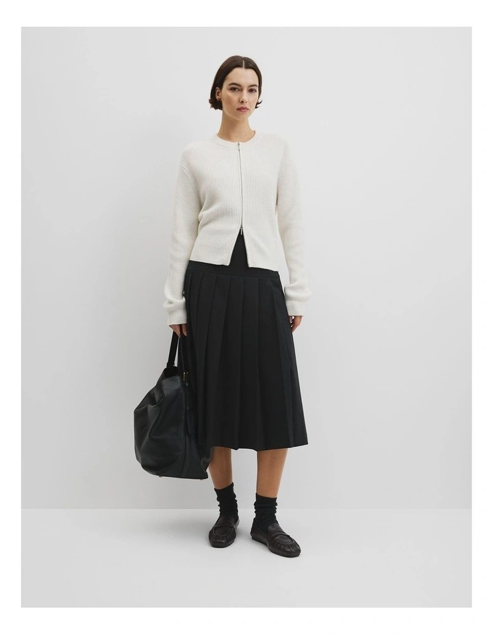 Australian Cotton Wool Blend Zip Through Knit Cardigan in Snow Marle image 3