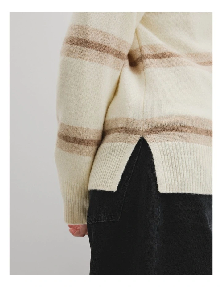 Extrafine Merino Stripe Crew Neck Knit in Sand Stripe image 2