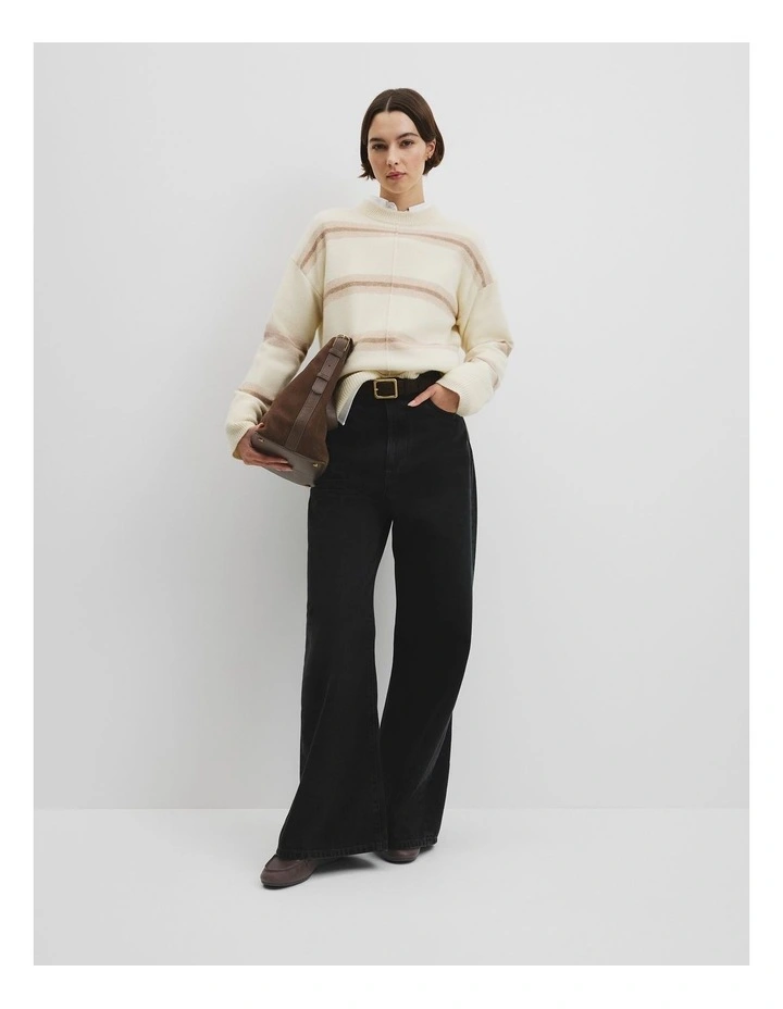 Extrafine Merino Stripe Crew Neck Knit in Sand Stripe image 3