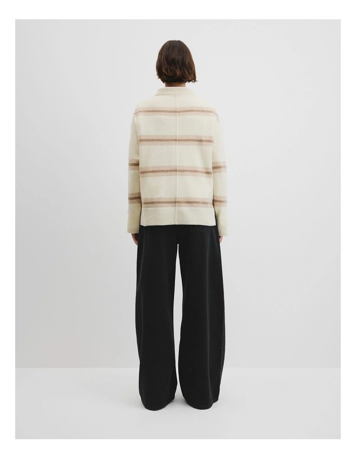 Extrafine Merino Stripe Crew Neck Knit in Sand Stripe image 4