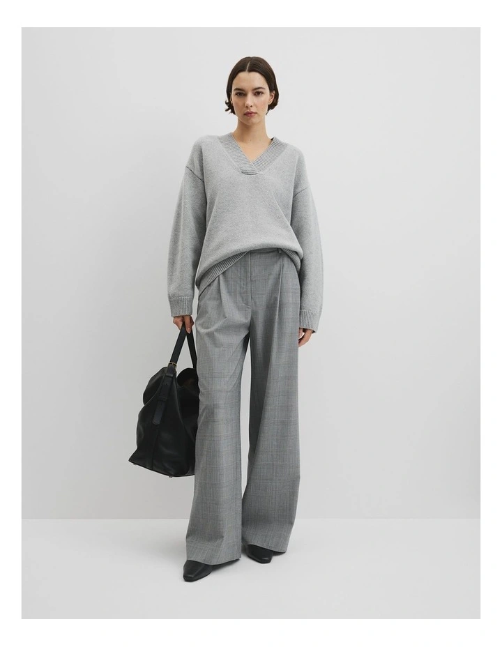 Extrafine Merino Longline V-neck Neck Knit in Grey Marle image 4