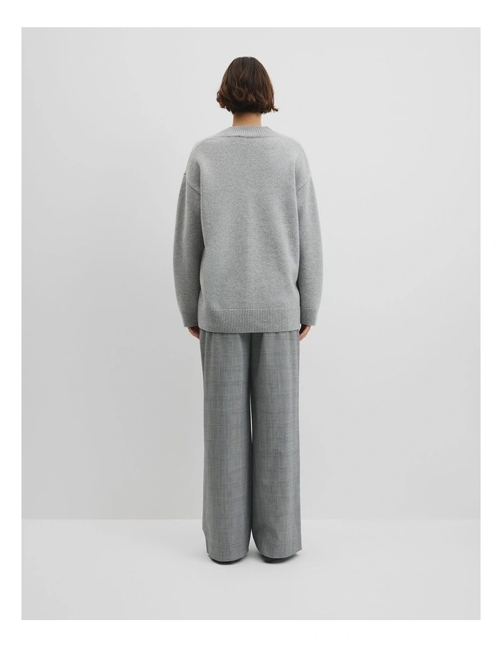 Extrafine Merino Longline V-neck Neck Knit in Grey Marle image 5