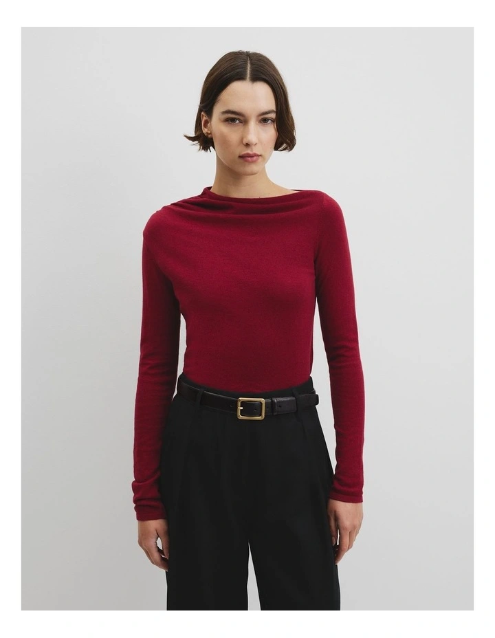 Merino Wool Blend Drape Neck Knit in Amber Rouge image 1