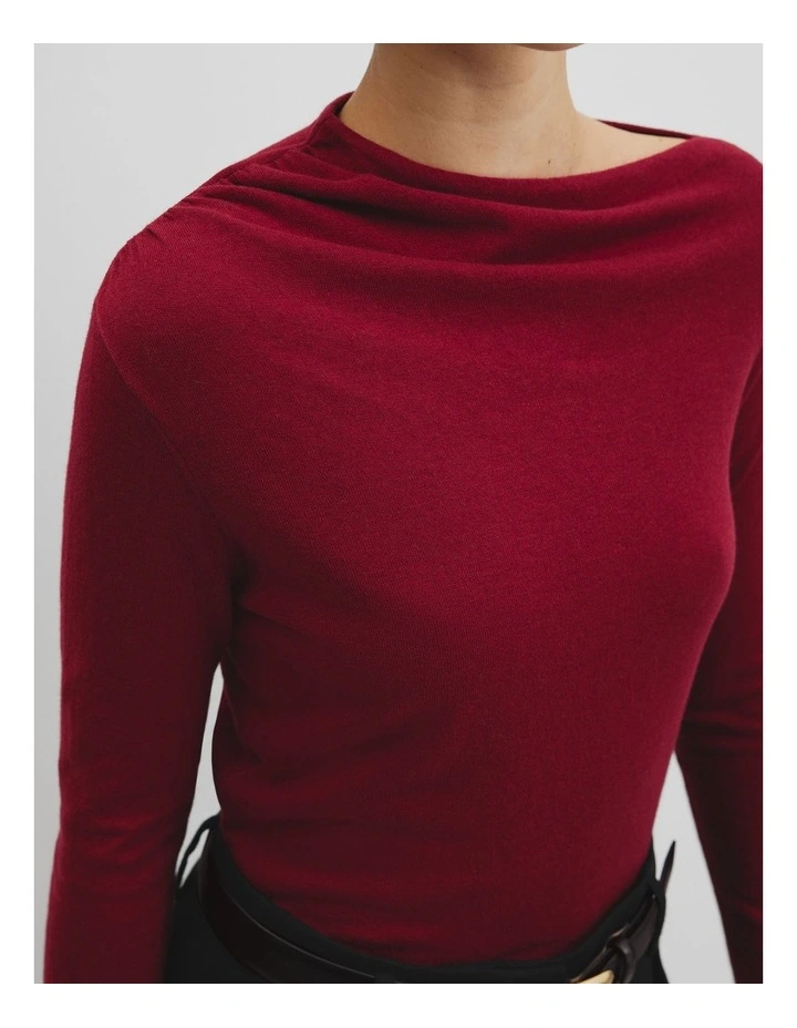 Merino Wool Blend Drape Neck Knit in Amber Rouge image 2