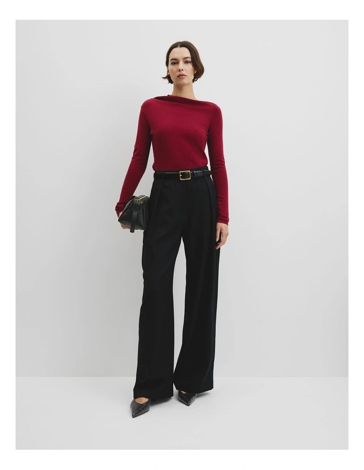 Merino Wool Blend Drape Neck Knit in Amber Rouge image 3