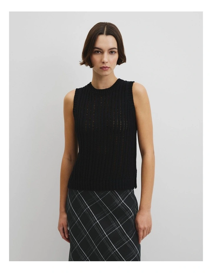 Australian Good Earth Cotton Pointelle Knit Tank in Black image 1