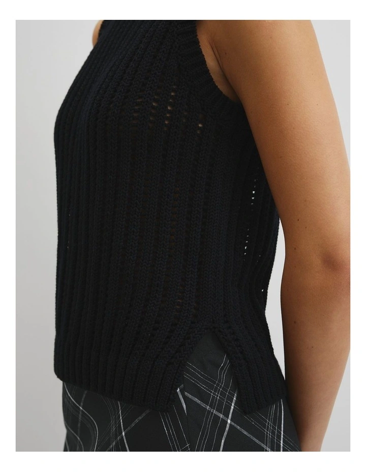 Australian Good Earth Cotton Pointelle Knit Tank in Black image 3