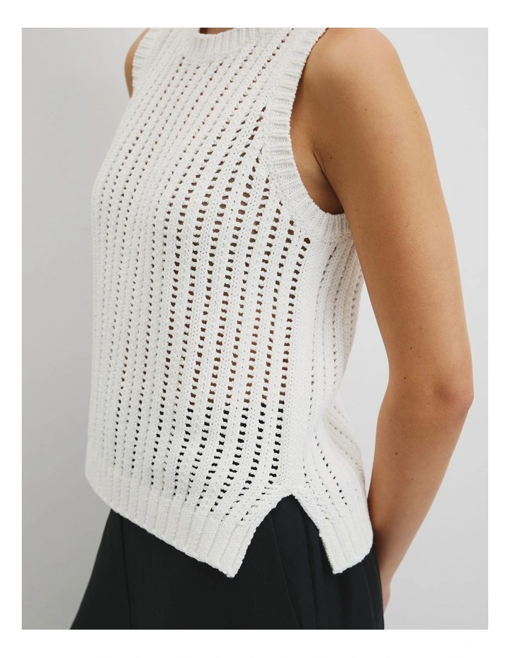 Australian Good Earth Cotton Pointelle Knit Tank in Antique White image 2