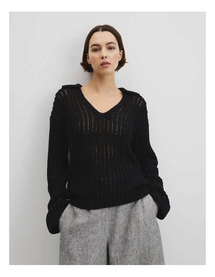 Australian Good Earth Cotton Long Sleeve Tape Knit in Black image 2